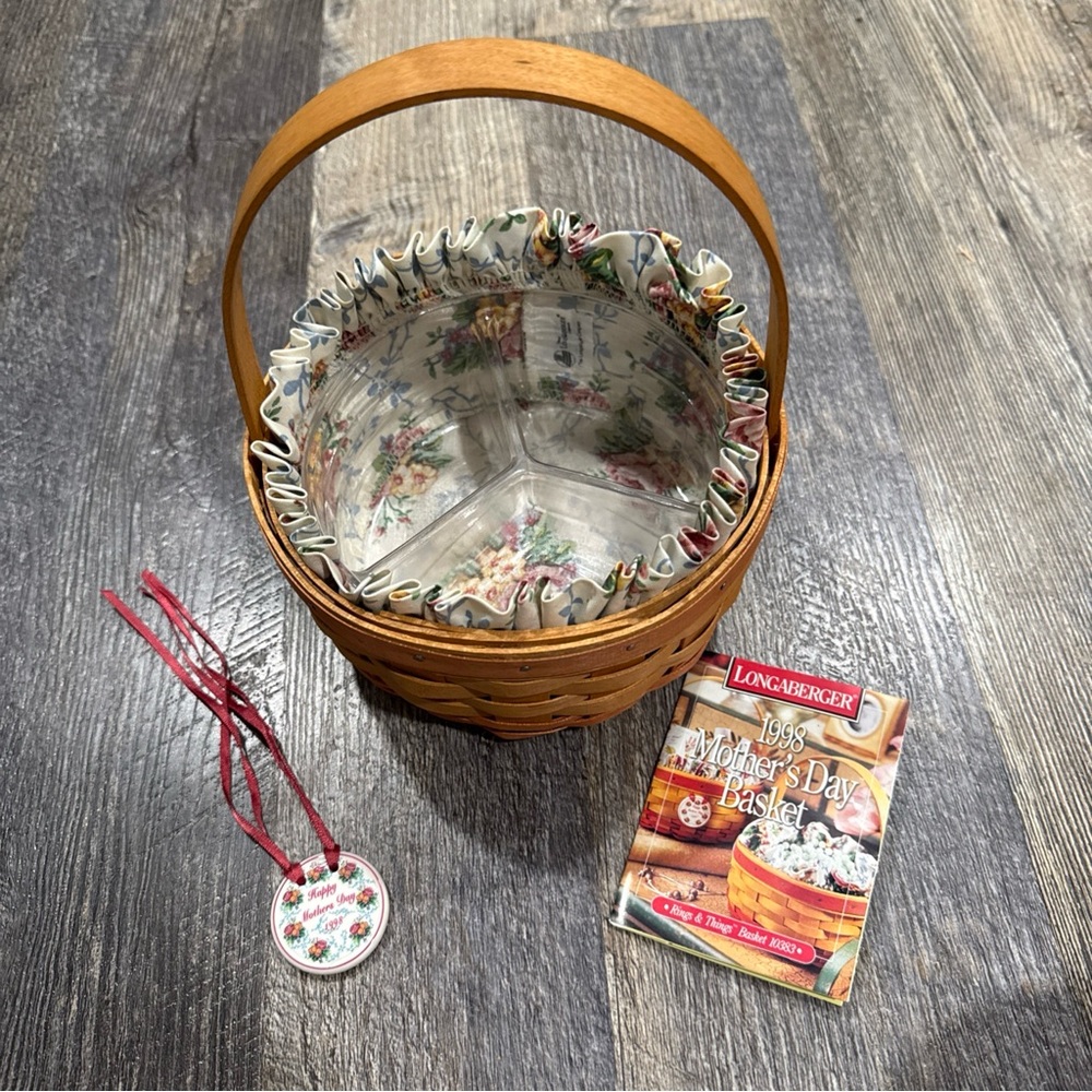 Longaberger 1998 Rings and Things Mothers Day Basket Signed with Liner/protector